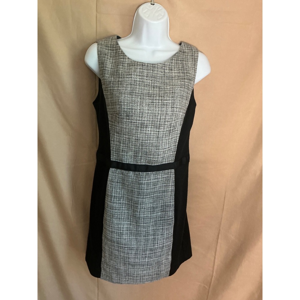 Elle Sheath Dress Womens Size 4 Grey Black Excellent Tweed Colorblock Sleeveless